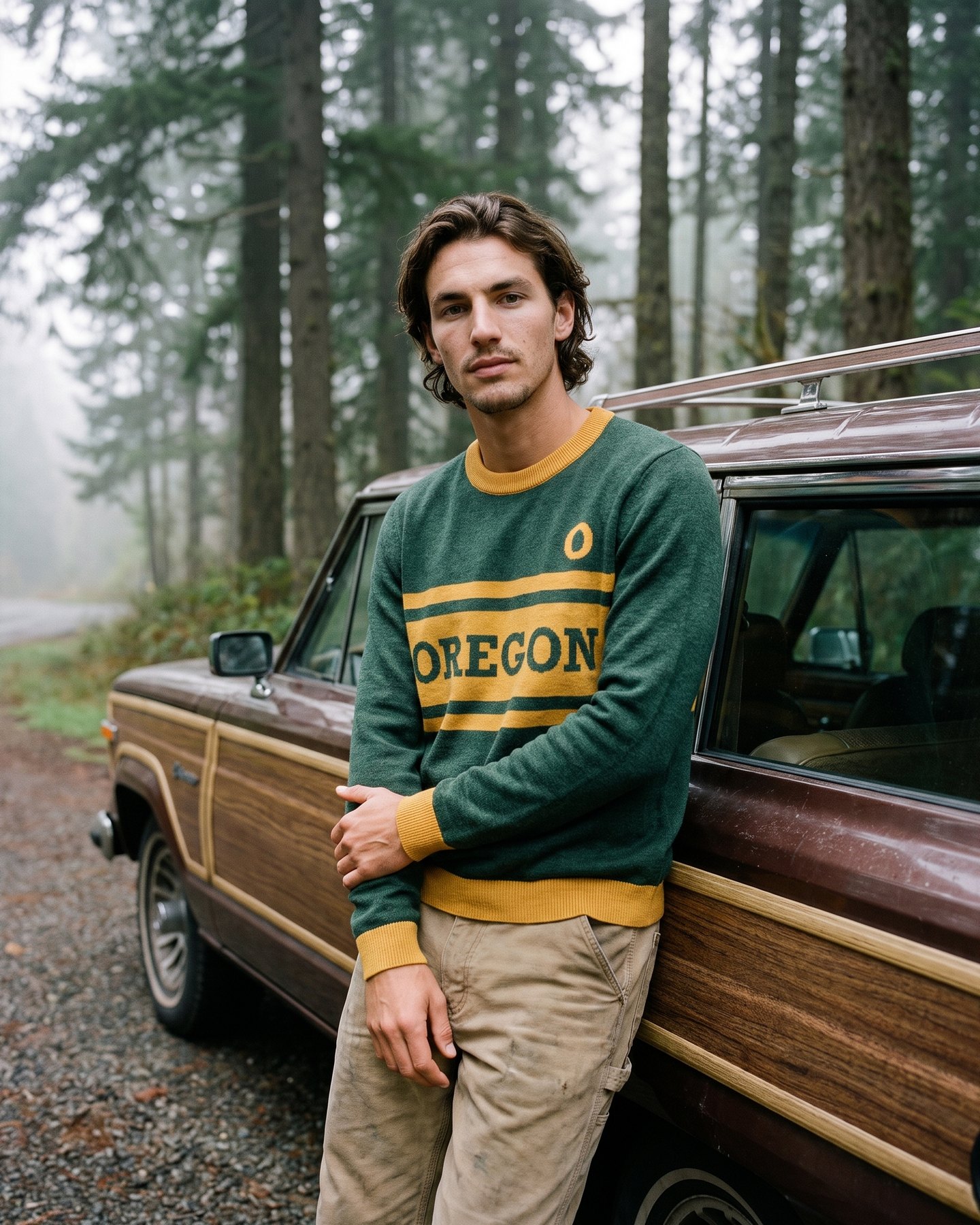 The Oregon knit letter sweater, worn